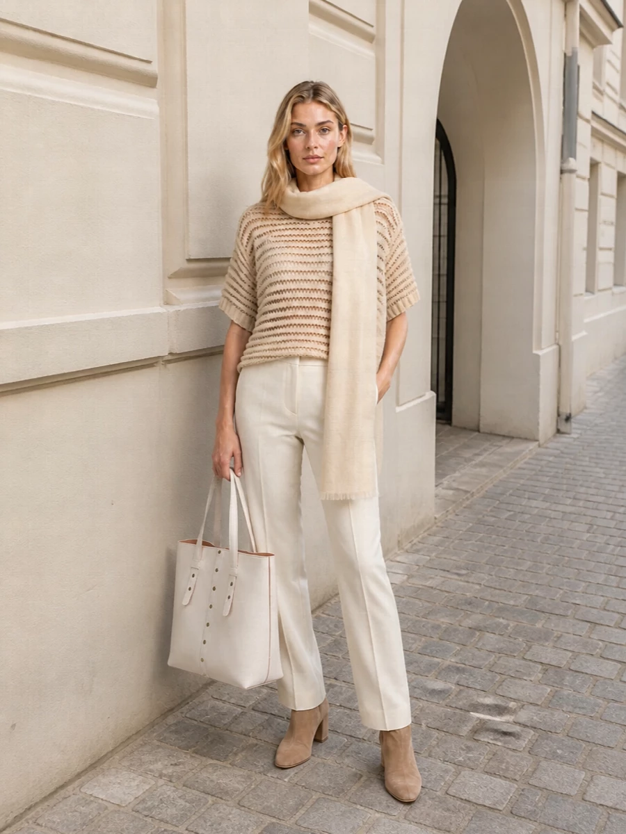 Fabiana filippi beige knit ivory tailored trousers