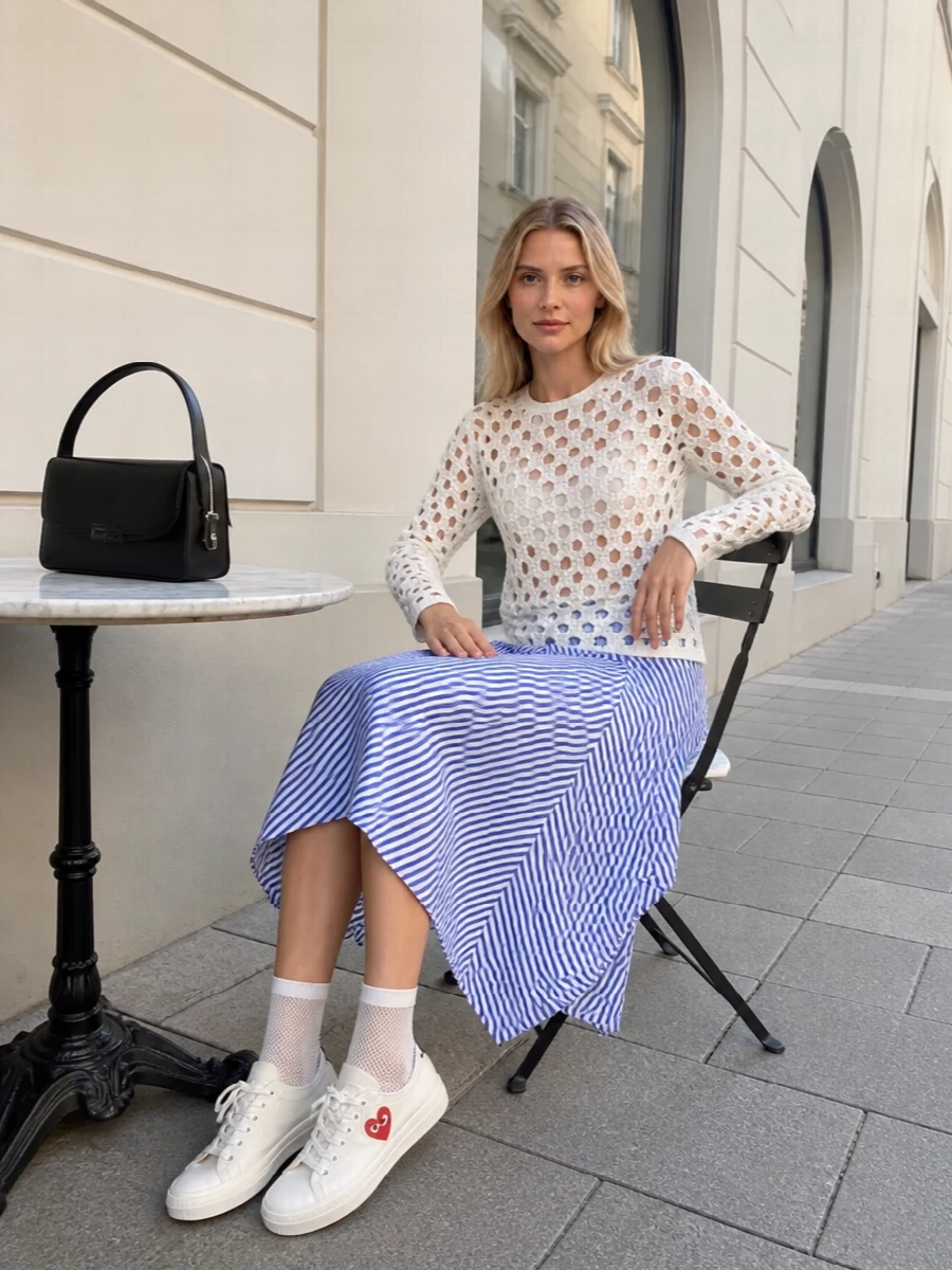 Comme des garcons knit striped midi outfit