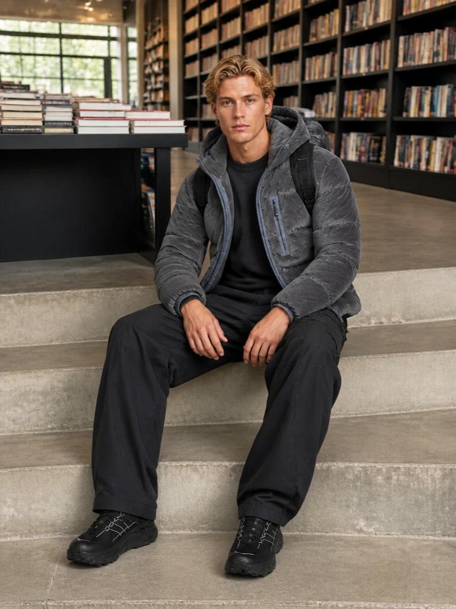 Cp company padded jacket cargo pants moncler sneakers