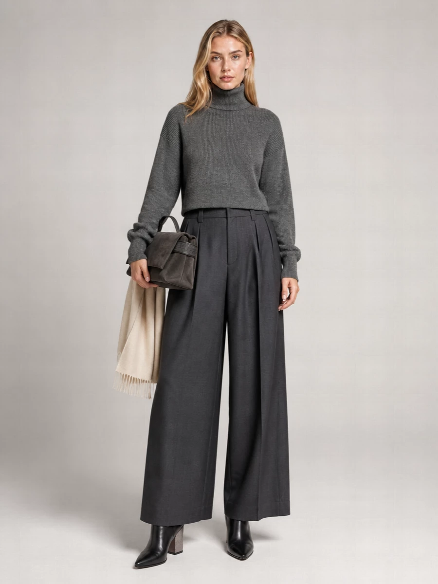 Brunello Cucinelli Cashmere English Ribbed Cropped Turtleneck Sweater