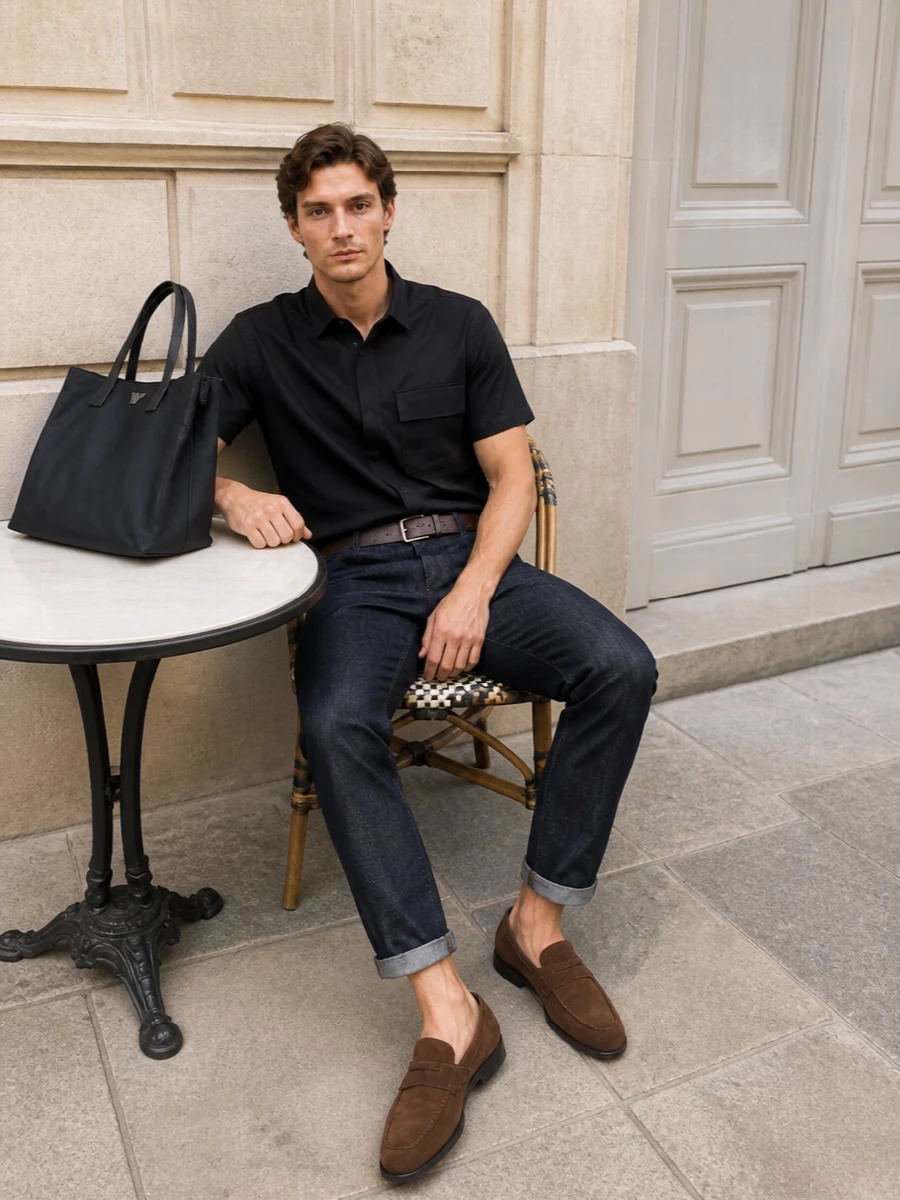 Pt torino tailored jeans short sleeve shirt outfit