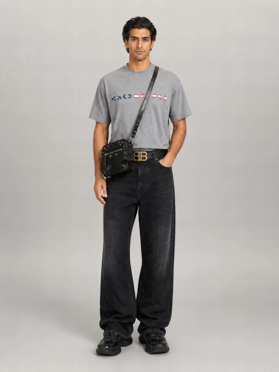 Balenciaga Cotton Printed Crew Neck T-Shirt