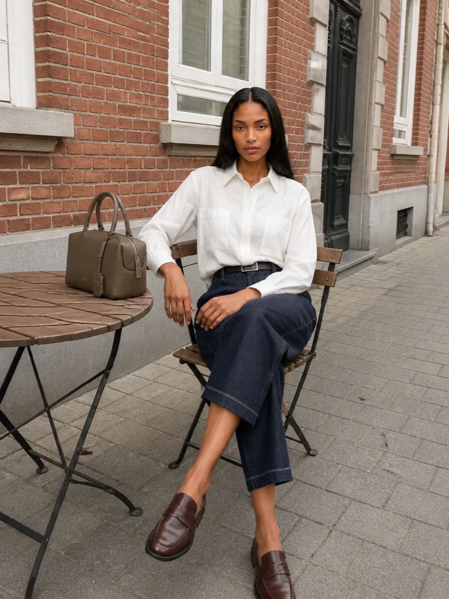 Max mara wide leg jeans white shirt outfit