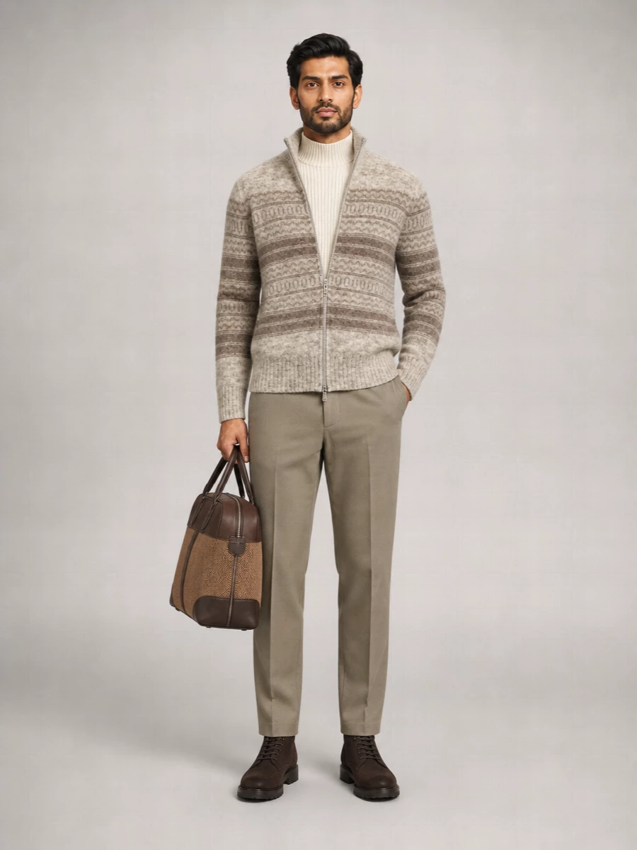 Brunello Cucinelli Alpaca Cashmere Jacquard Zip Cardigan