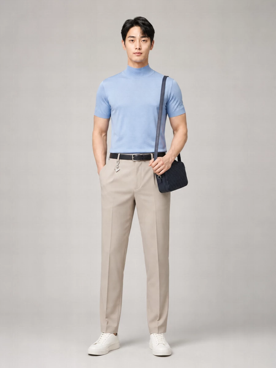 Prada Cotton Slim-Fit Mock Turtleneck Short-Sleeve Sweater