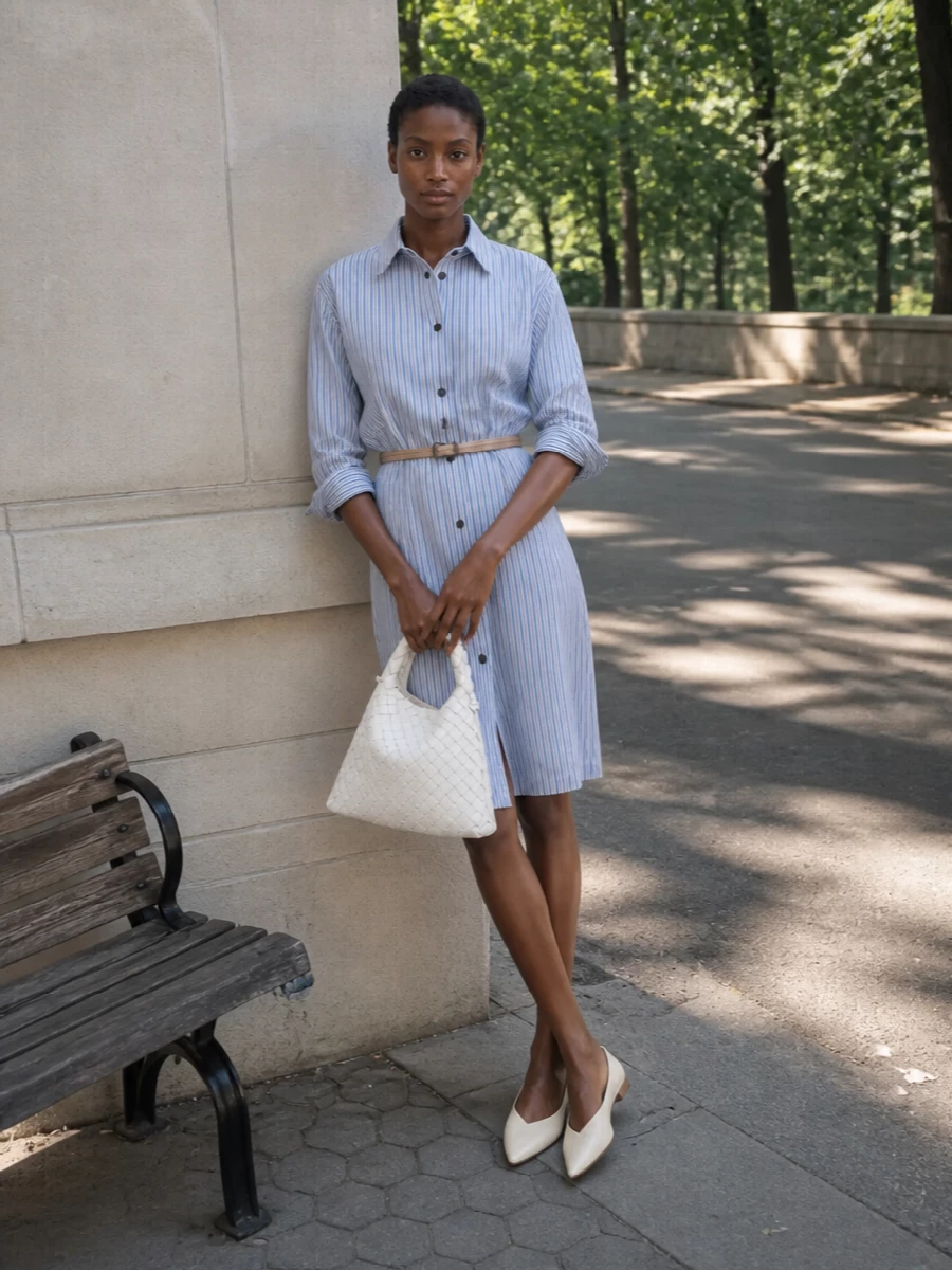 Bottega veneta striped shirt dress with flats