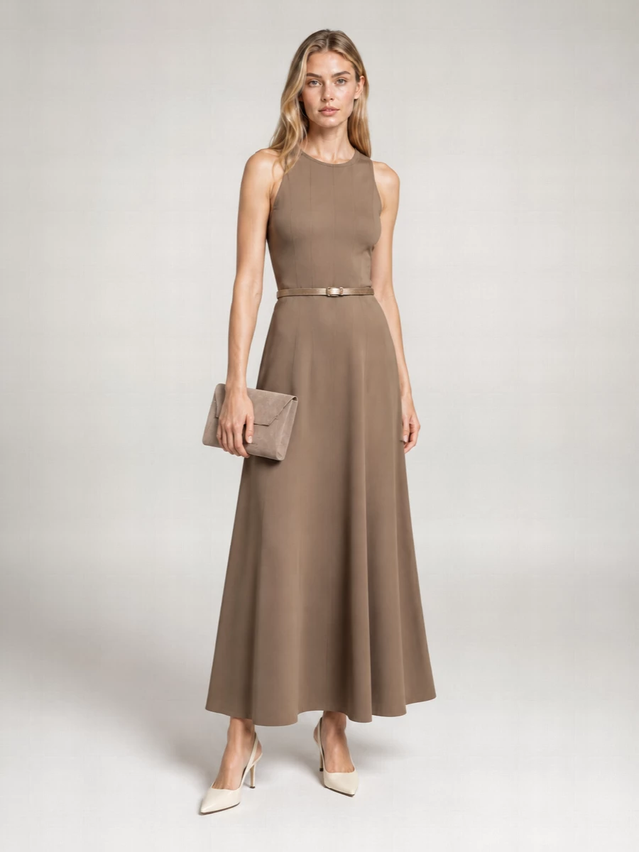 Brunello Cucinelli Linen Sleeveless Round-Neck Maxi Dress