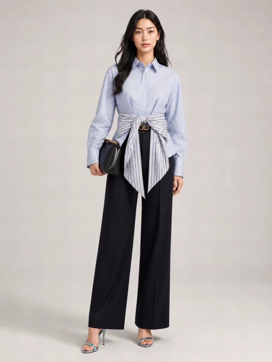 The Attico Striped Cotton Long-Sleeve Shirt Bodysuit