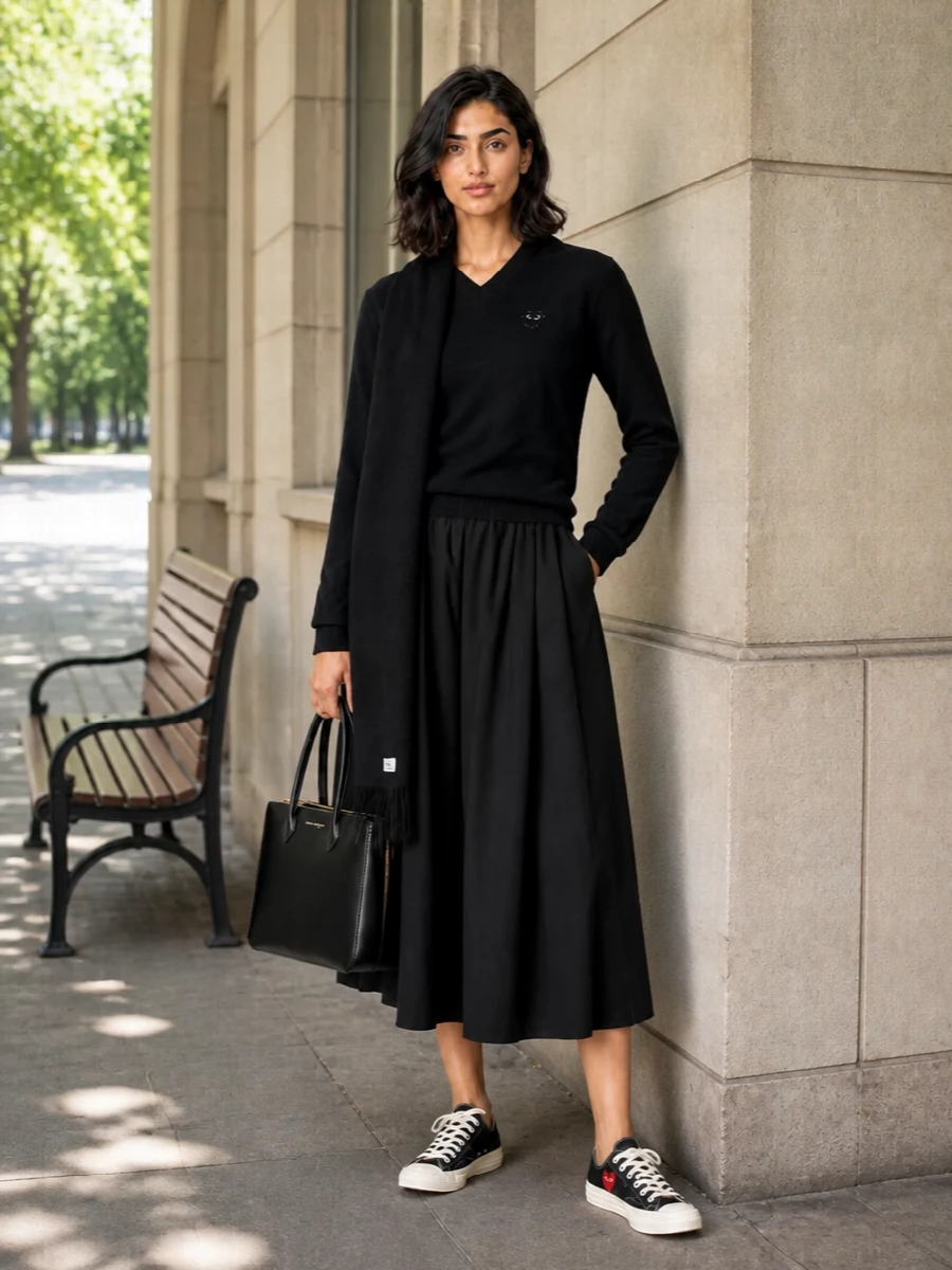 Comme des garcons play sweater black midi skirt