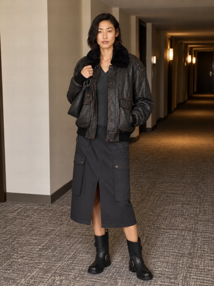 Dries van noten cargo skirt bomber outfit