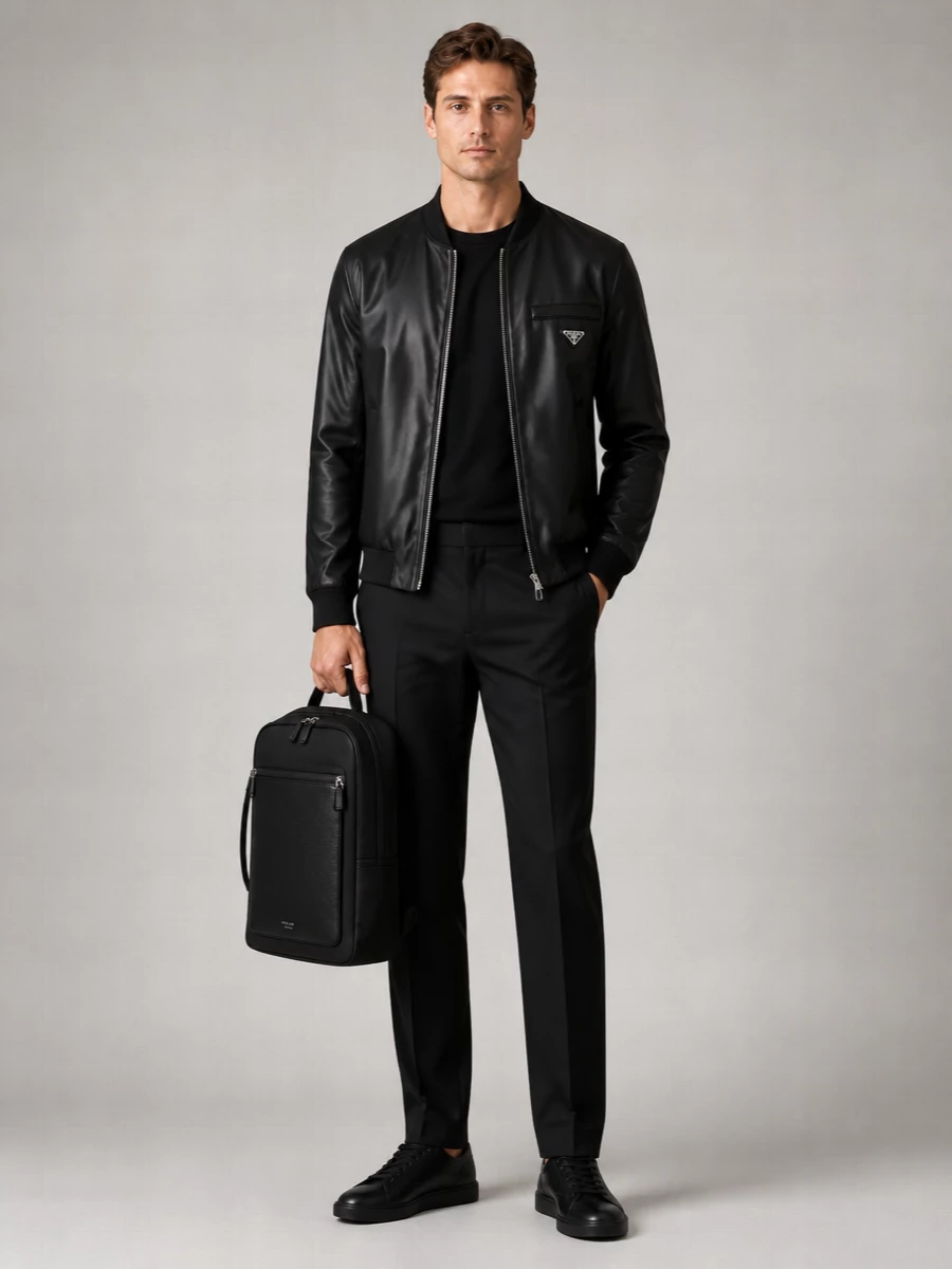 Giorgio Armani Tech Fabric Backpack Leather Insert