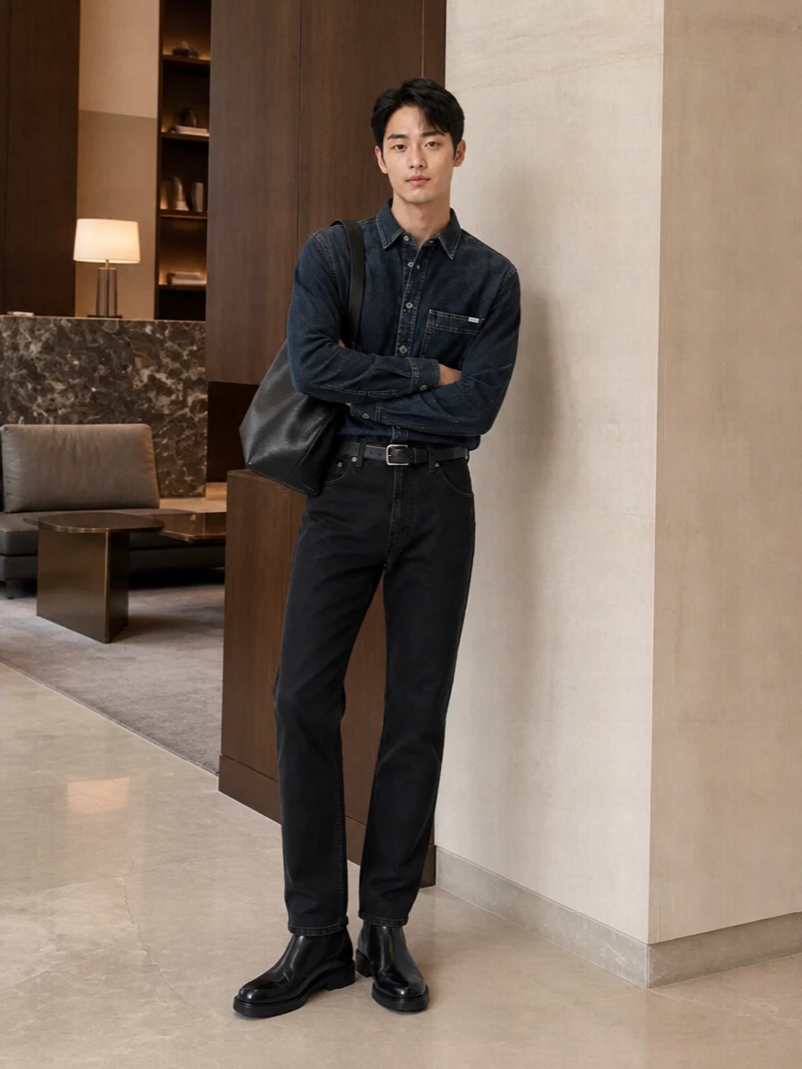Givenchy denim shirt black trousers boots