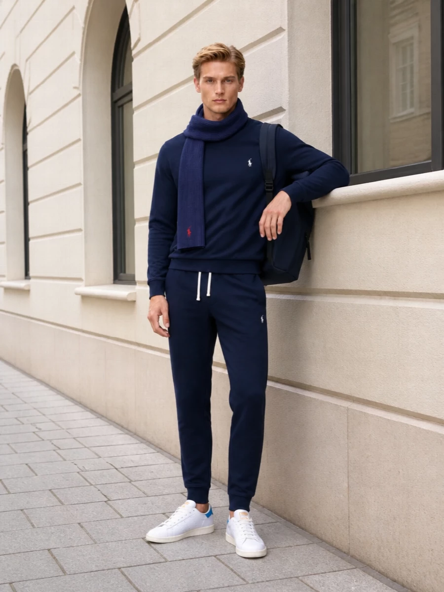 Polo ralph lauren navy tracksuit adidas white sneakers
