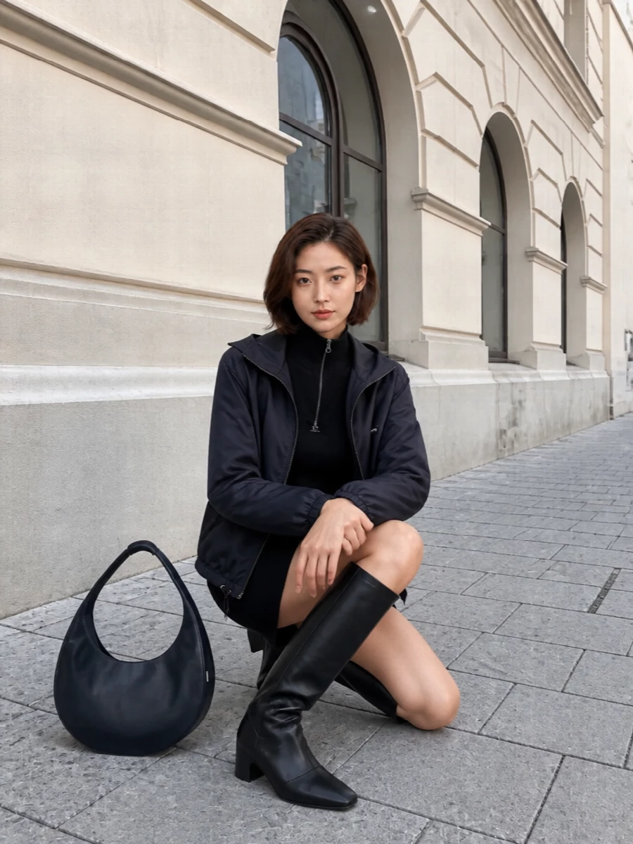 Coperni jacket courreges navy mini dress outfit