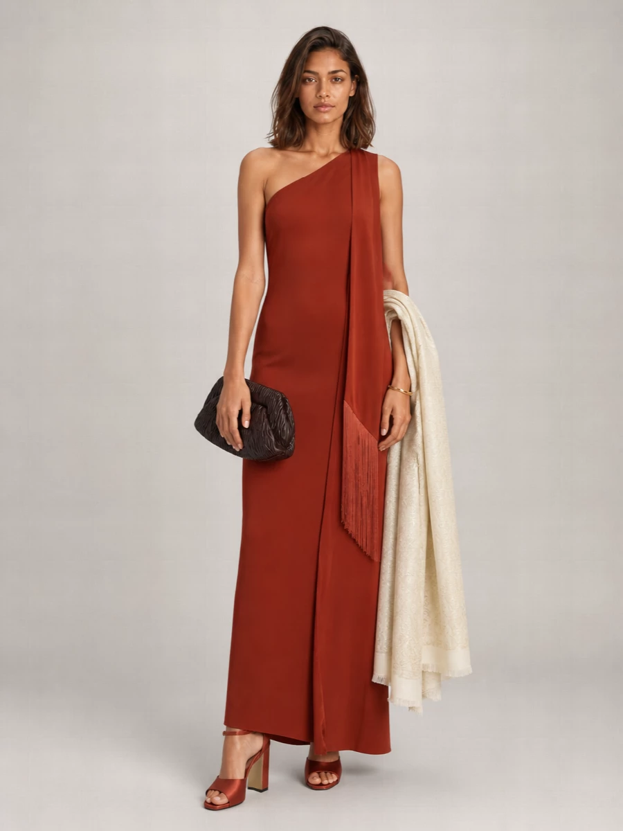 Taller Marmo Asymmetric One-Shoulder Maxi Dress