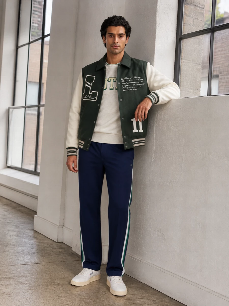 Les deux varsity jacket track pants autry sneakers