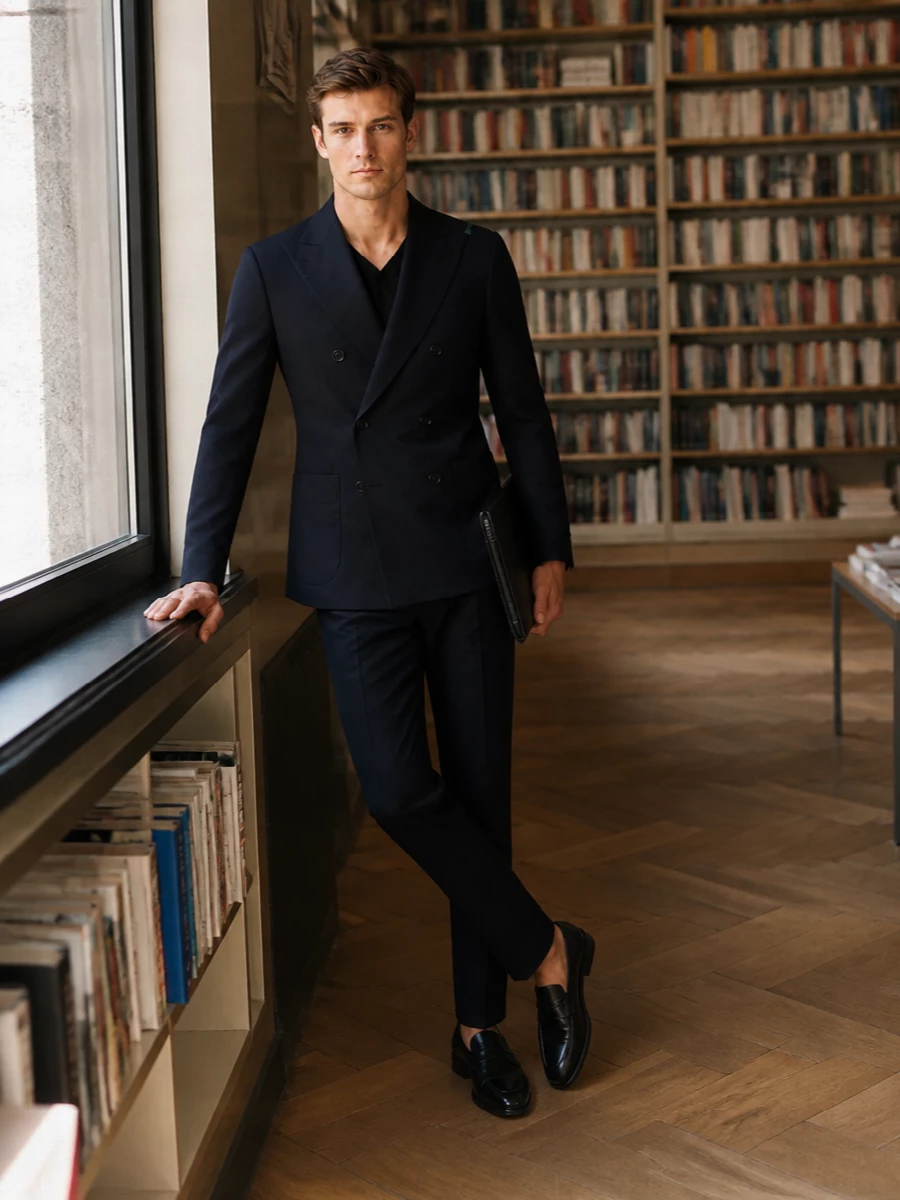 Boglioli navy double breasted suit tods outfit