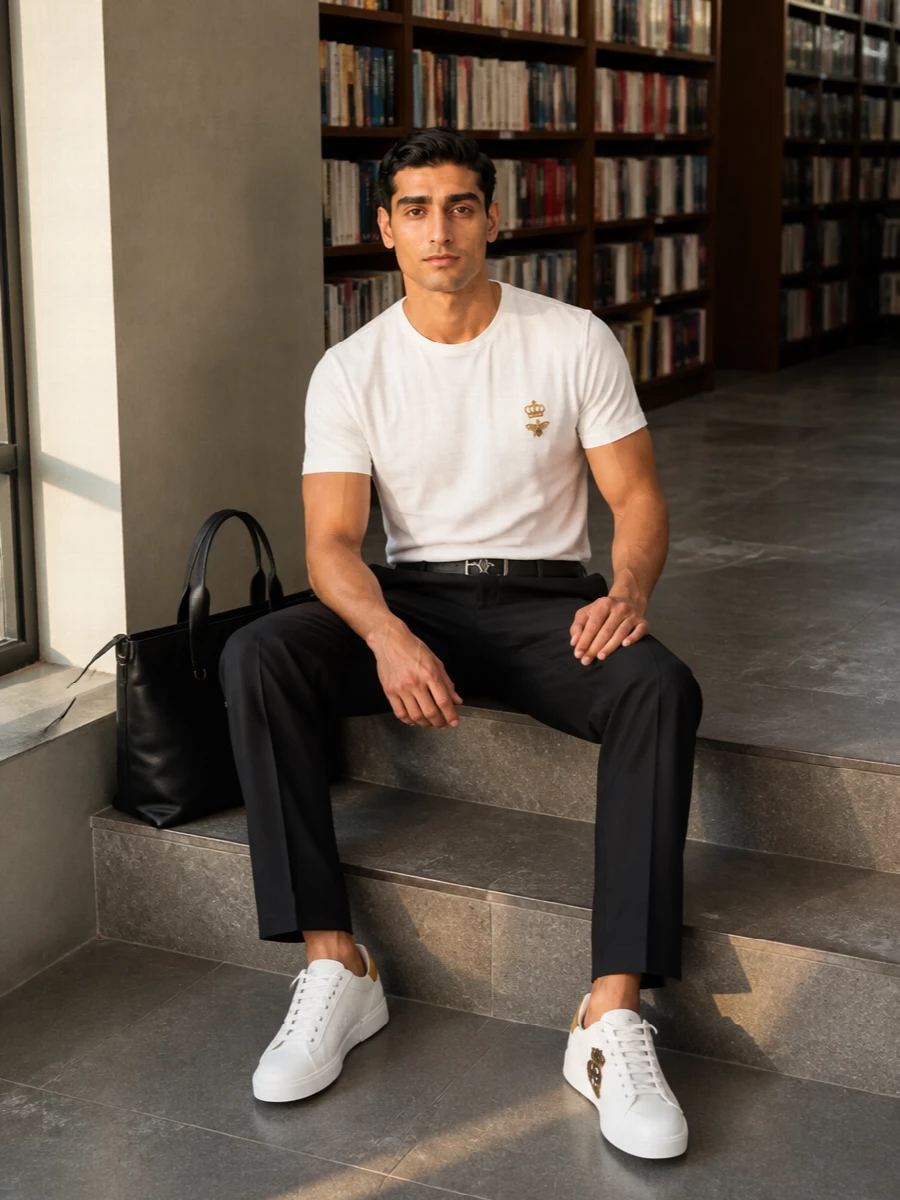 Dolce gabbana white crest t shirt outfit
