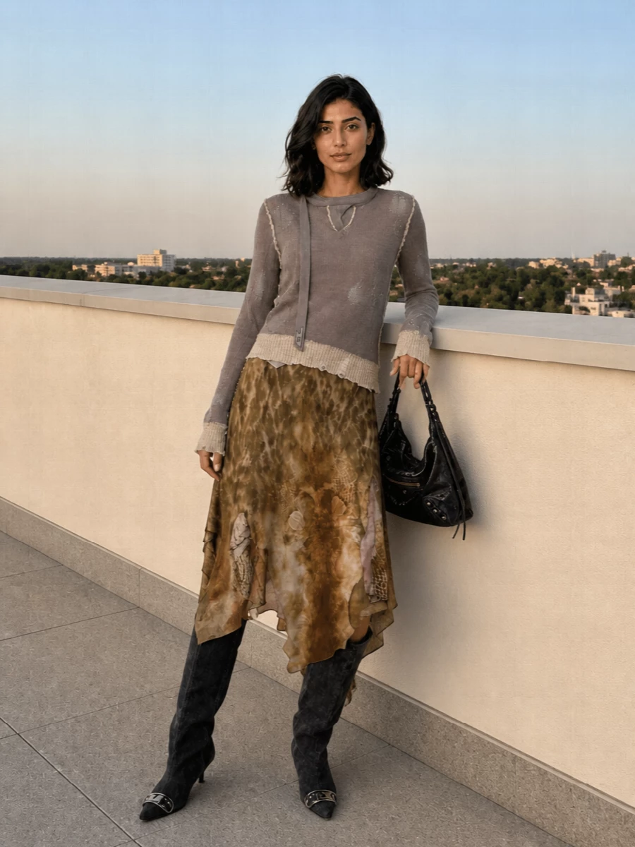 Diesel cardigan asymmetric midi skirt outfit
