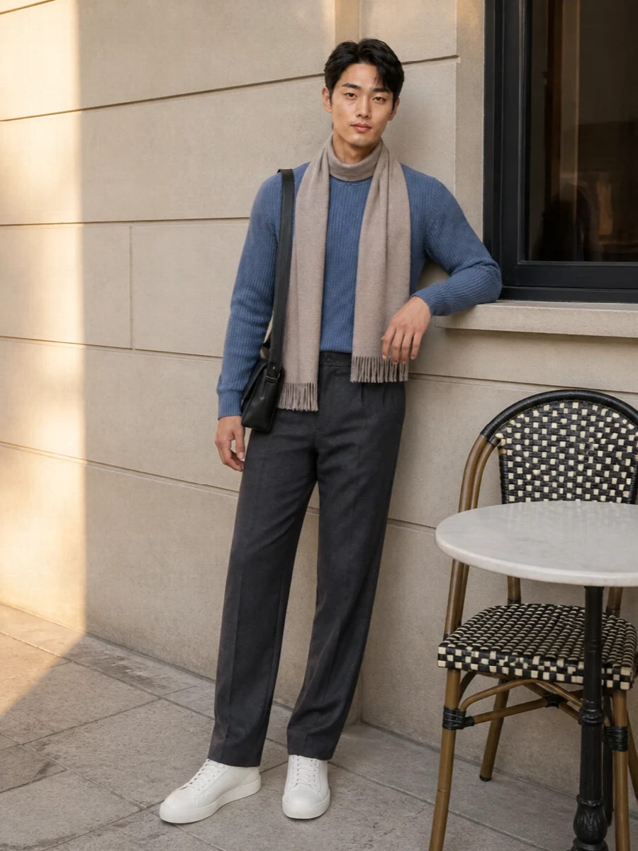 Amaranto blue knit ami paris charcoal trouser