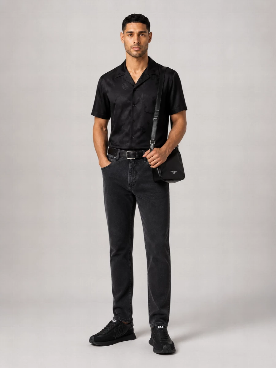 Dolce&Gabbana Silk Logo-Print Short-Sleeve Shirt