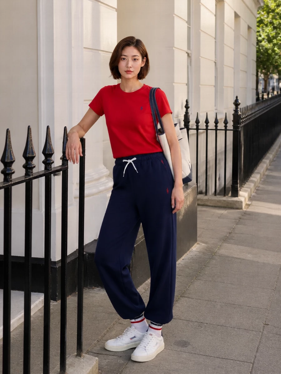 Polo ralph lauren red tee navy track pants