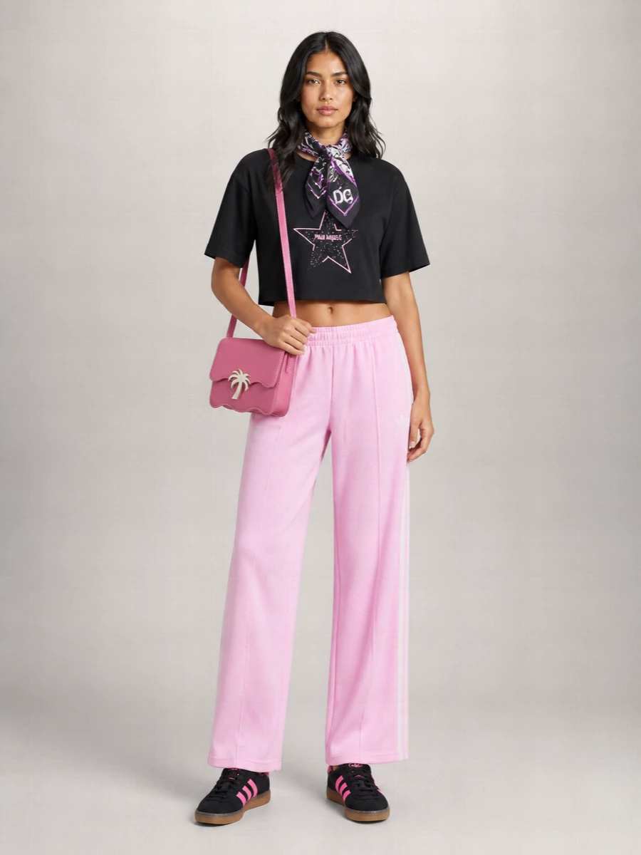 Palm Angels cotton cropped mock neck short sleeve t-shirt