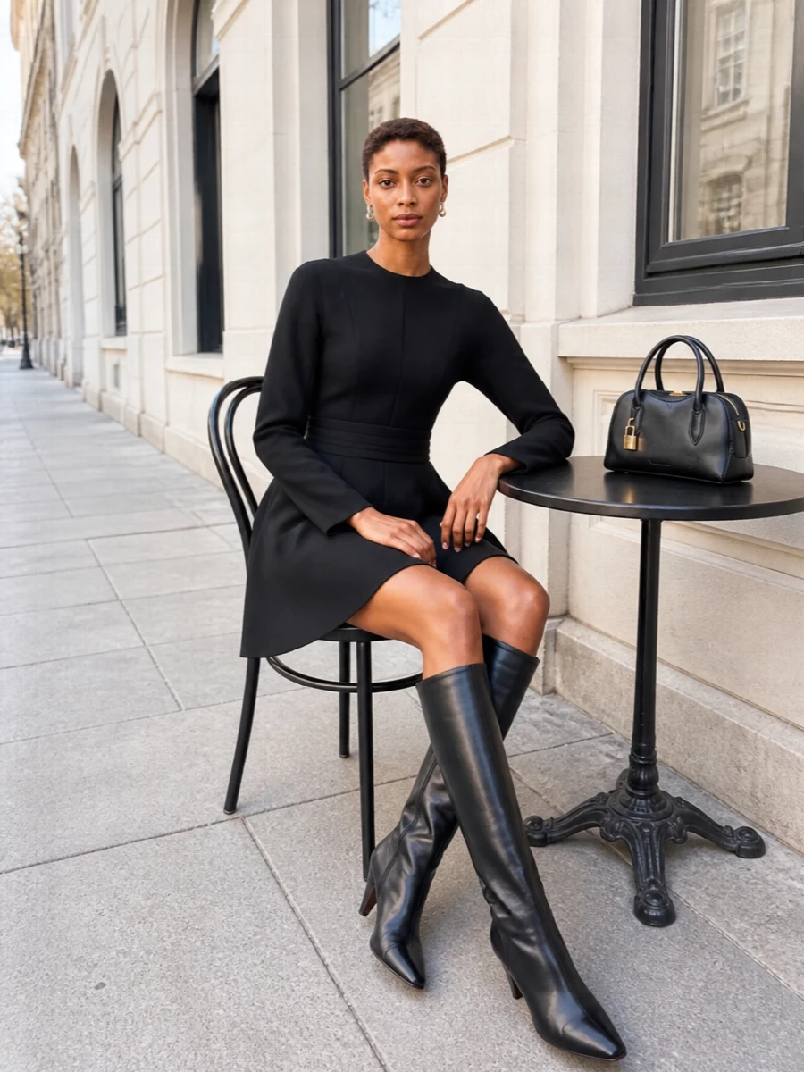Stella mccartney black mini dress with boots
