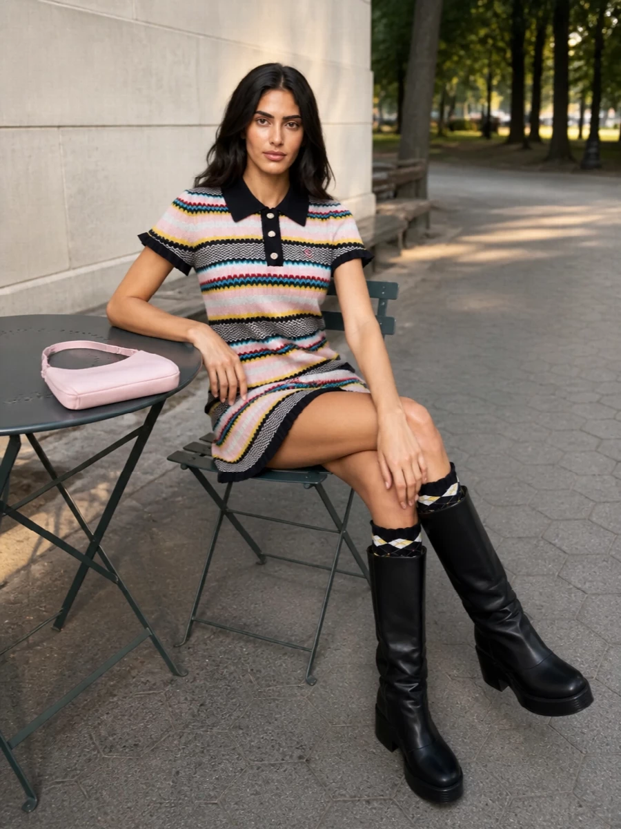 Casablanca chevron knit mini skirt outfit boots