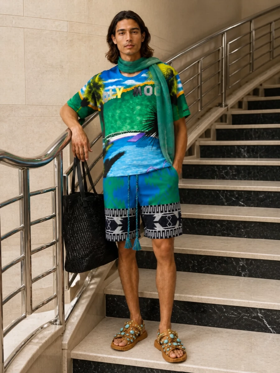Alanui swim shorts etro tee dolce slides