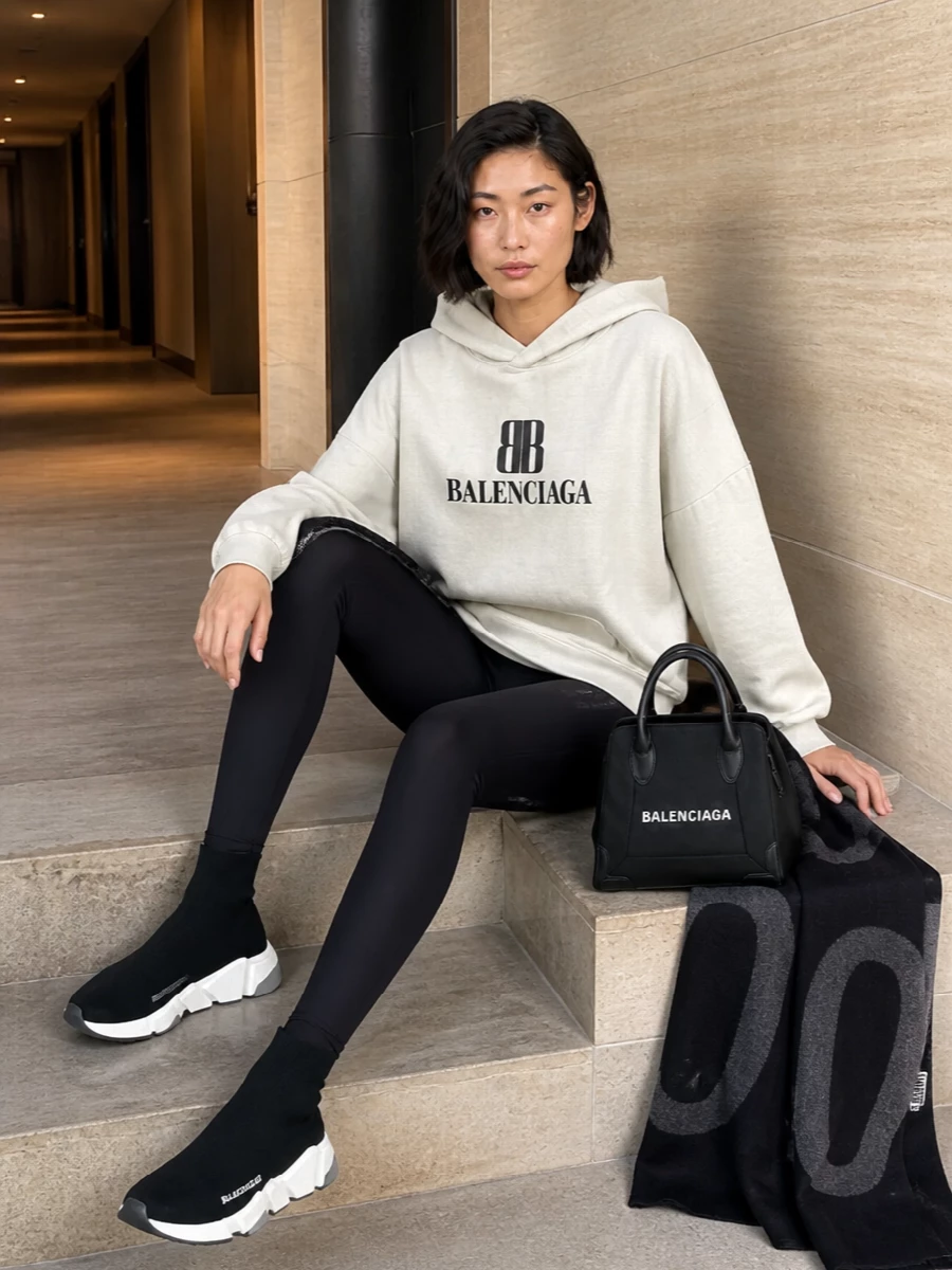 Balenciaga oversized hoodie leggings sock sneakers