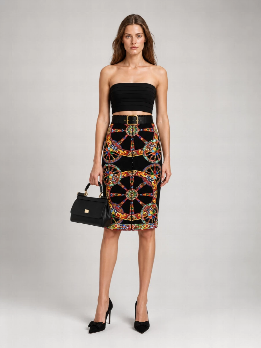 Dolce&Gabbana Silk Printed Pencil Skirt