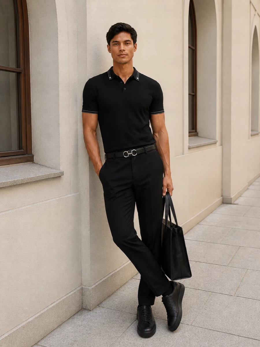 Dolce gabbana black polo slim trousers outfit