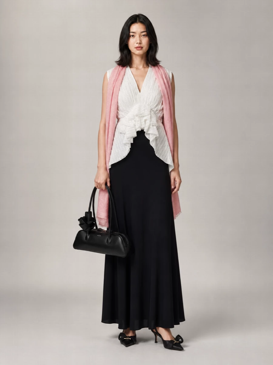 Alberta Ferretti pleated asymmetric draped sleeveless v-neck blouse
