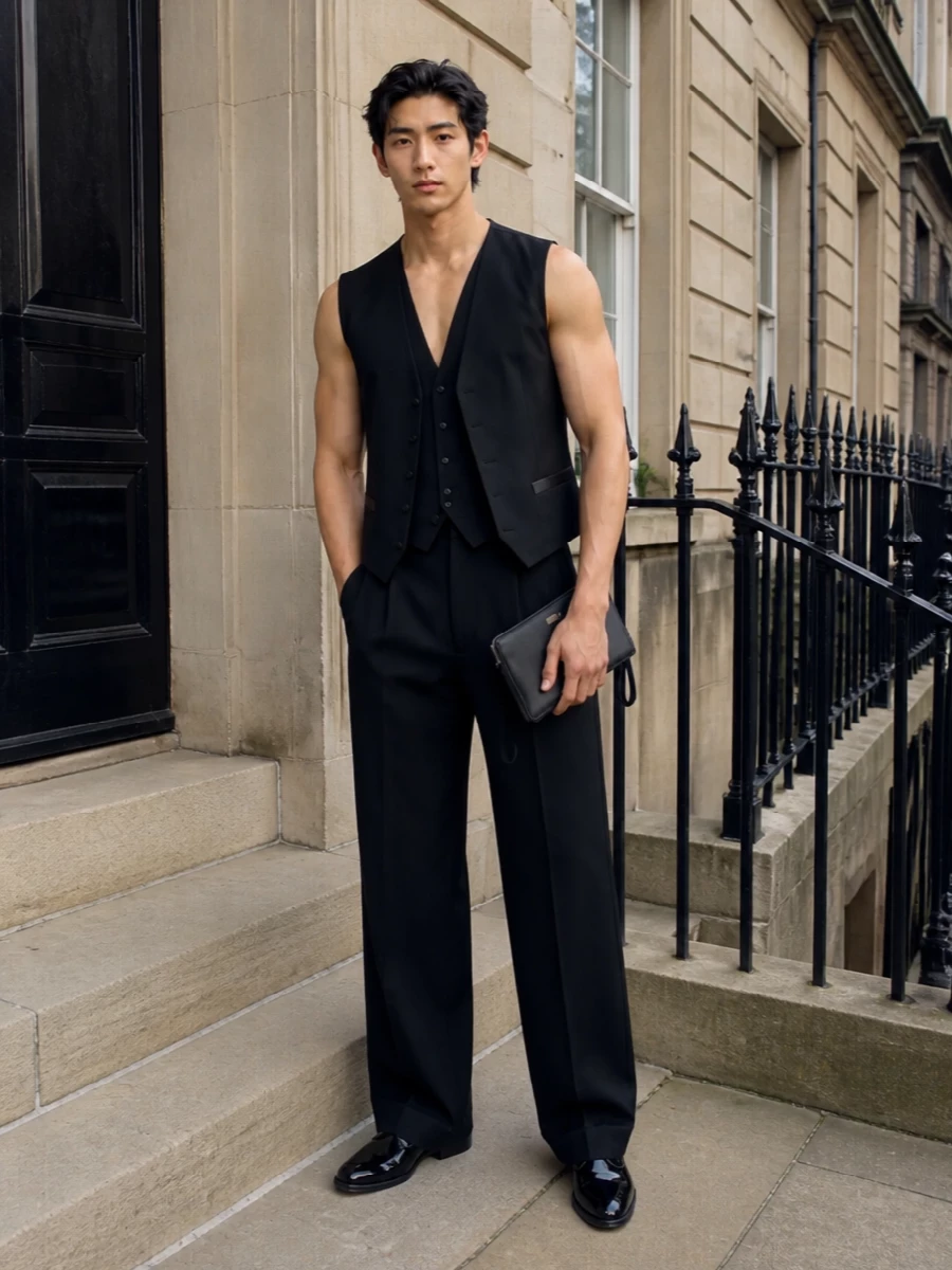 Dolce gabbana black tuxedo vest outfit men