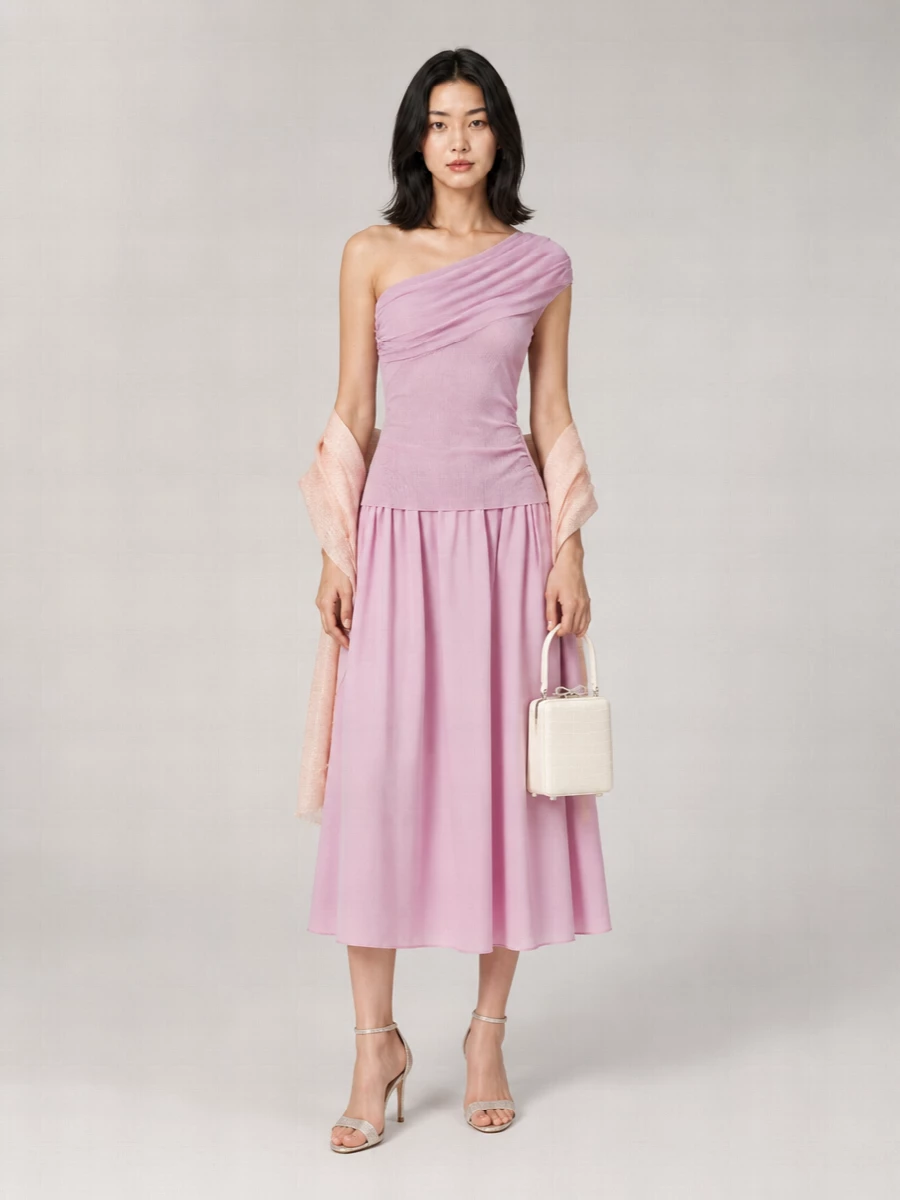Self-Portrait Draped Knit Off-Shoulder Midi Dress