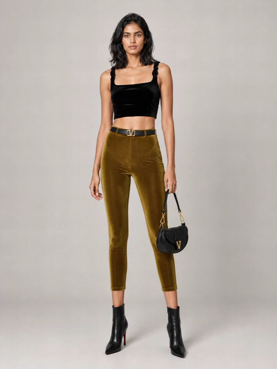 The Andamane Velvet High-Rise Cropped Leggings
