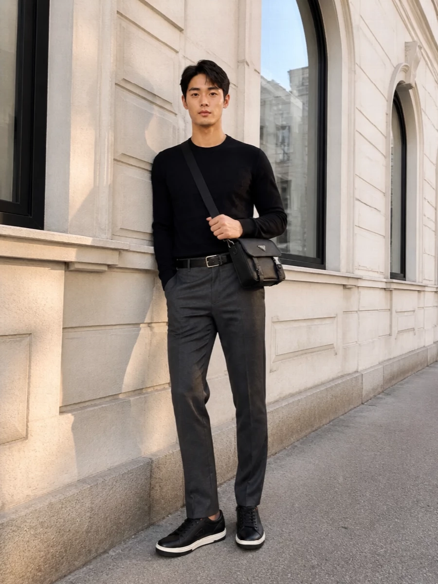 Dolce gabbana black sweater charcoal trousers outfit
