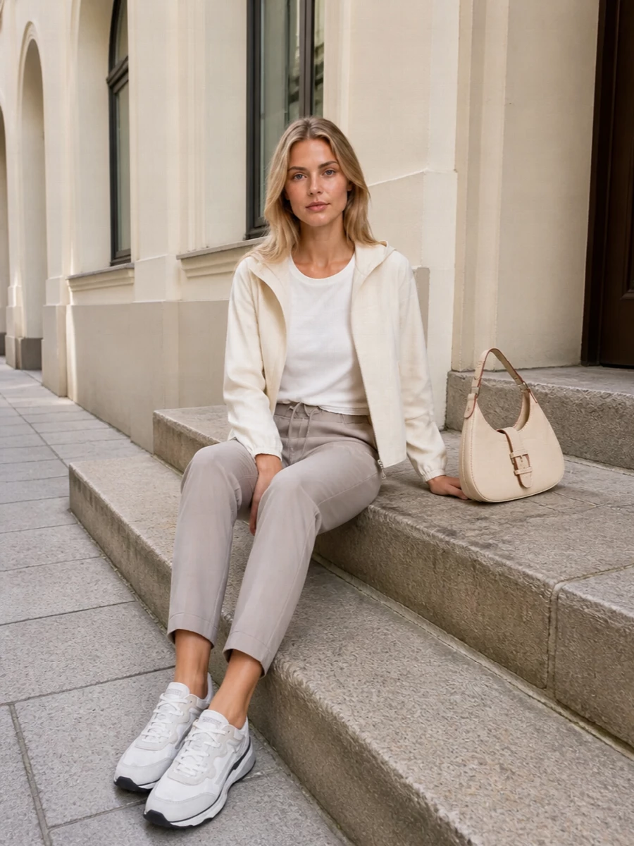 Herno cream hooded jacket taupe jogger trousers