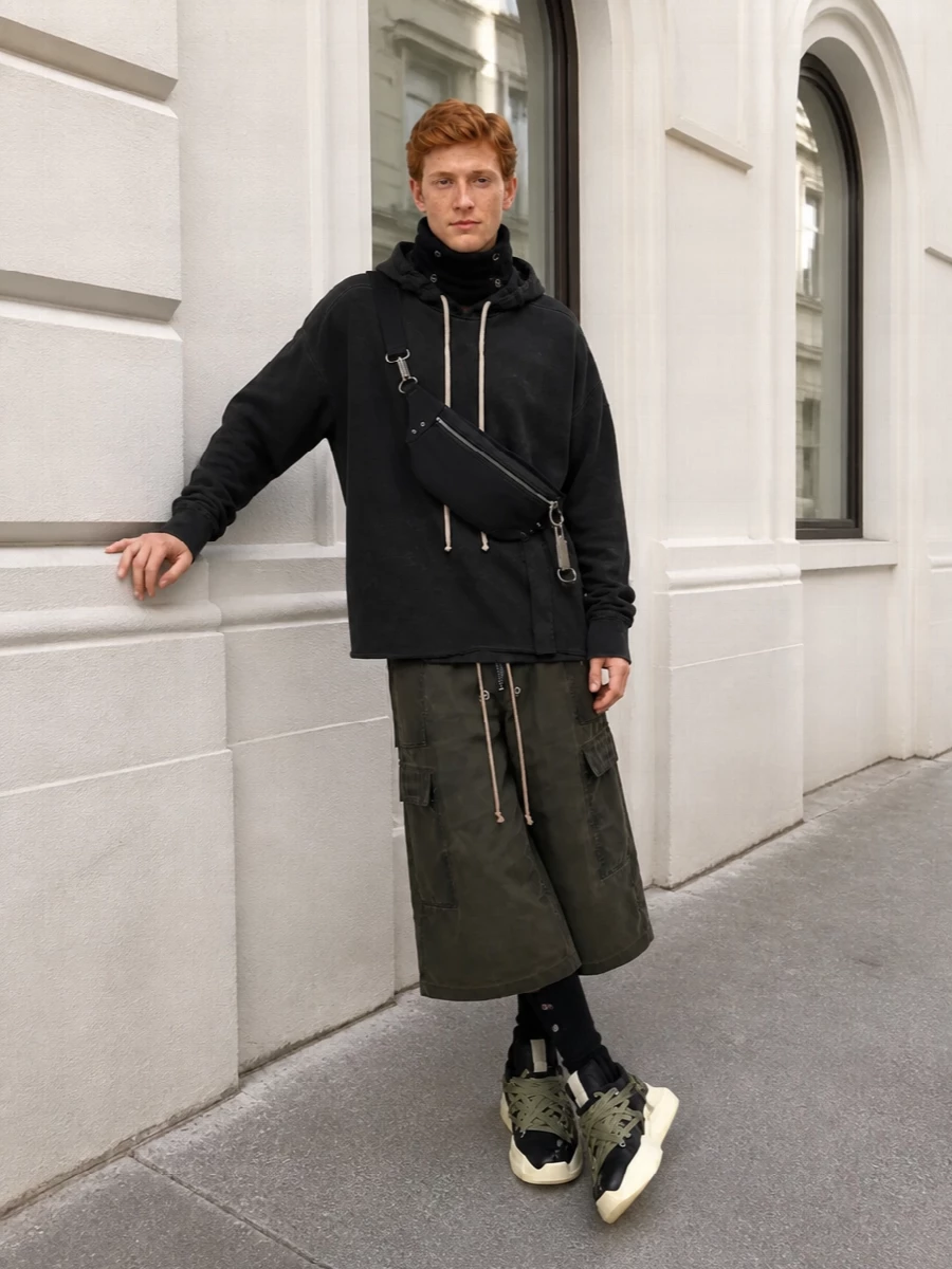 Rick owens drkshdw cargo shorts black hoodie high tops