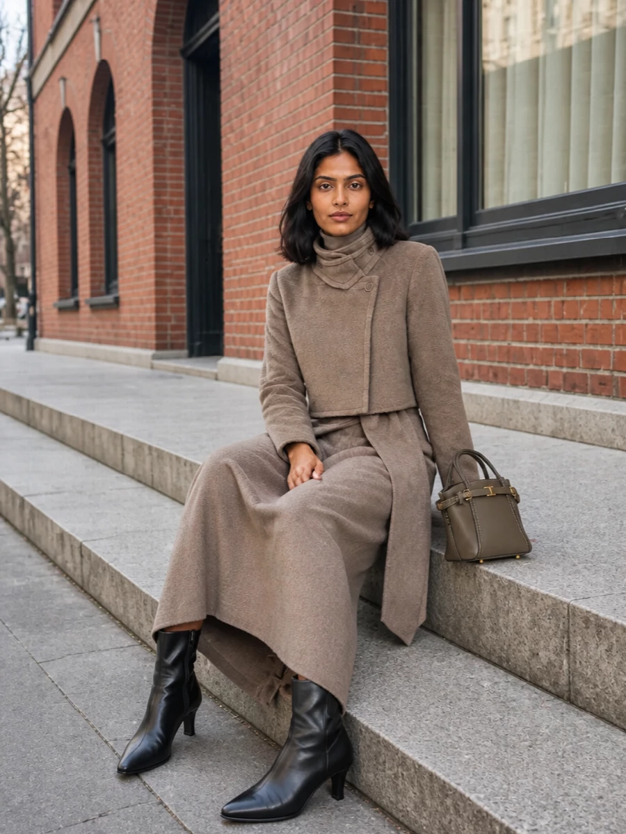 Tagliatore coat max mara knit dress ankle boots