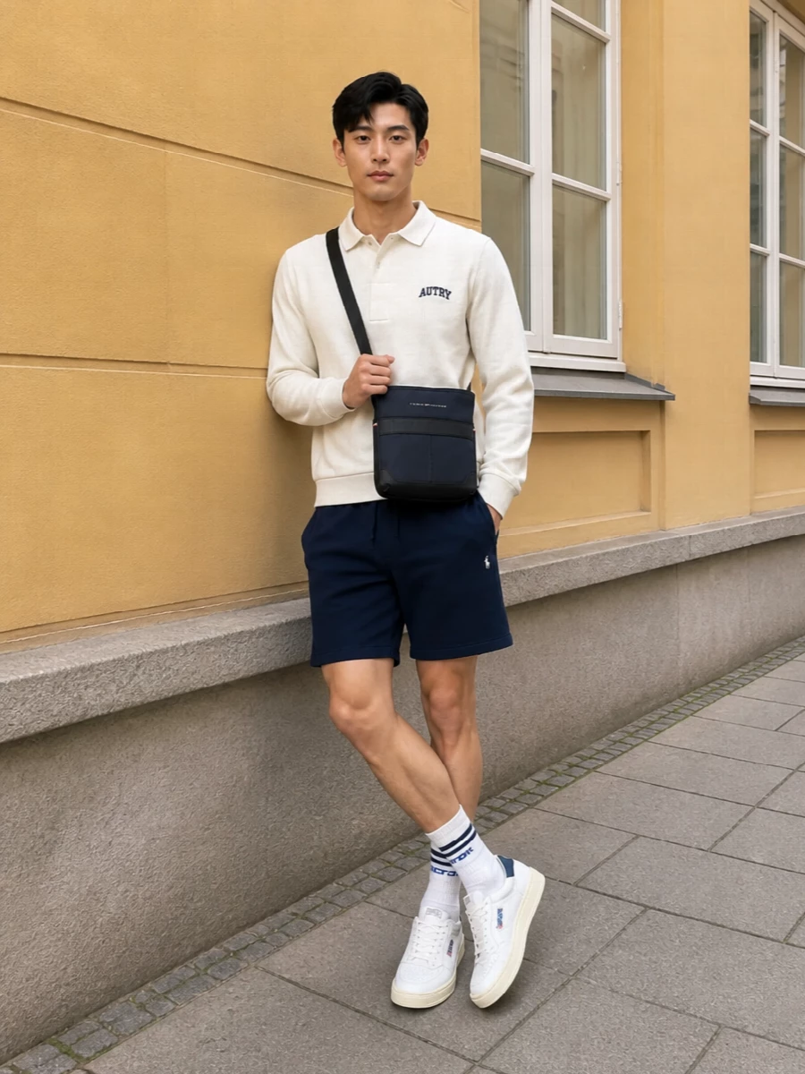 Autry polo navy shorts retro sneakers
