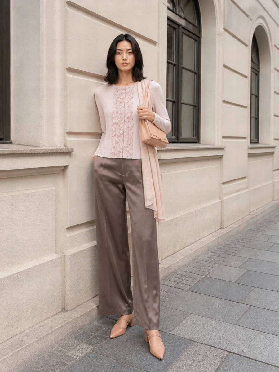 Armani blush blouse satin wide leg trousers