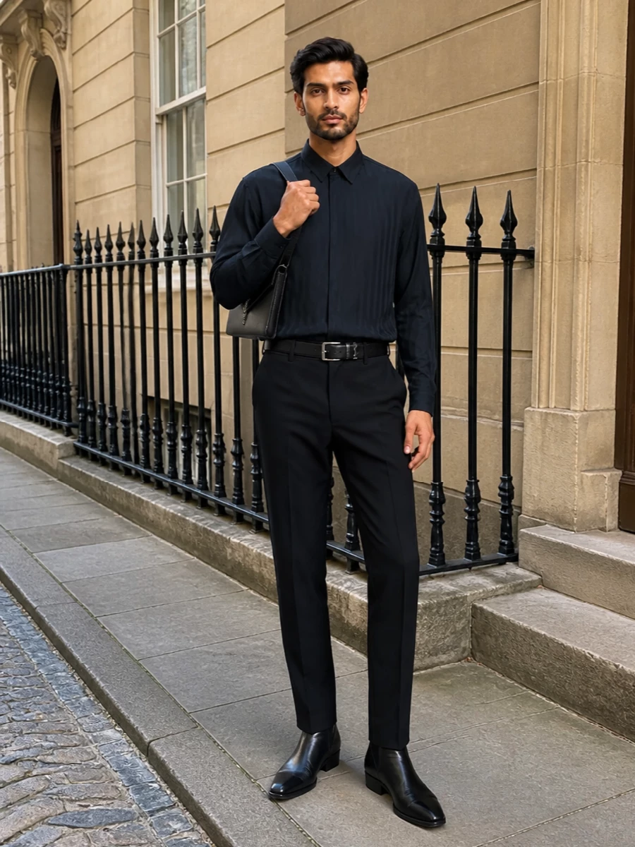 Saint laurent navy shirt tailored trouser boots