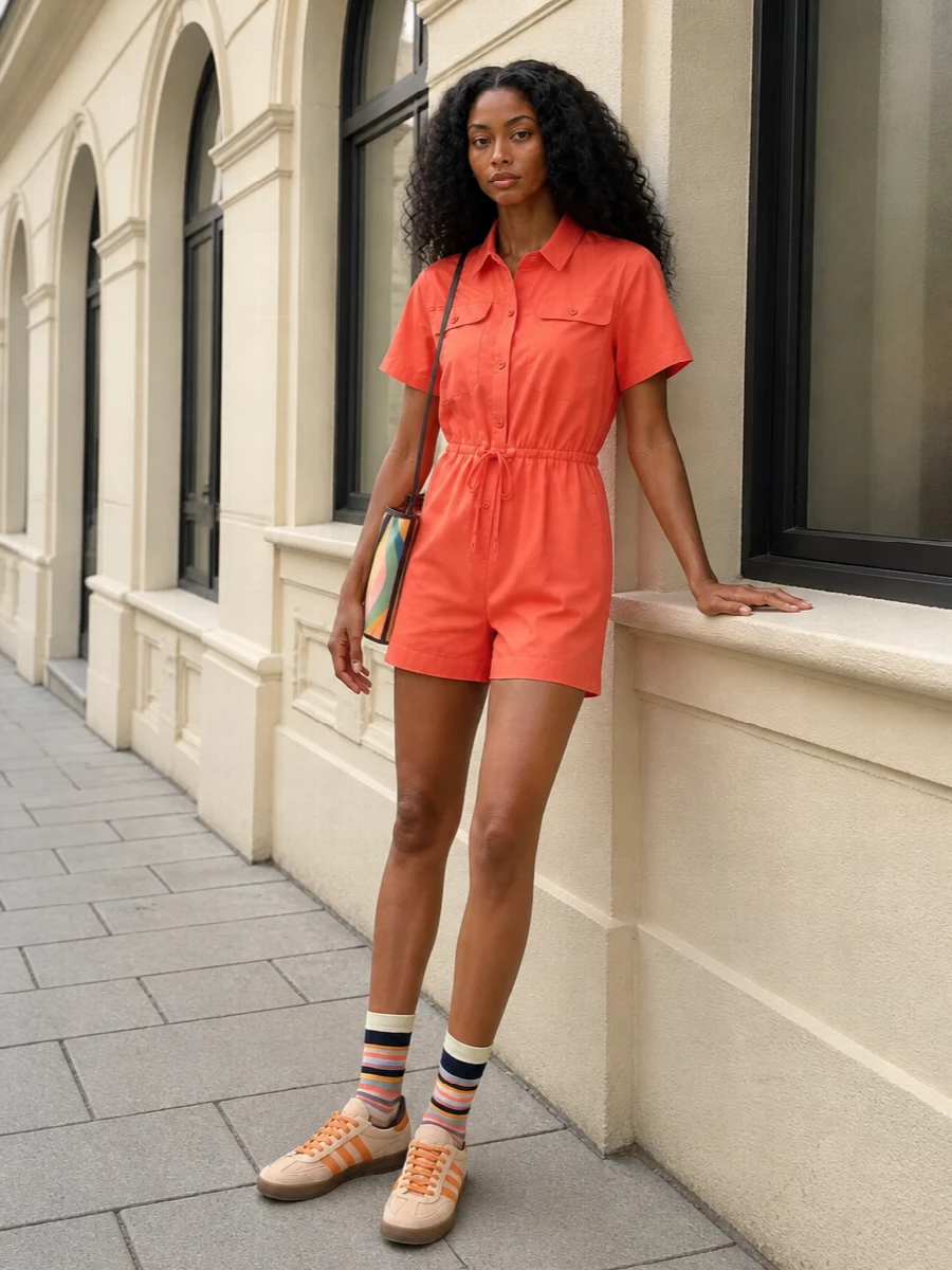 Paul smith coral playsuit adidas sneakers outfit