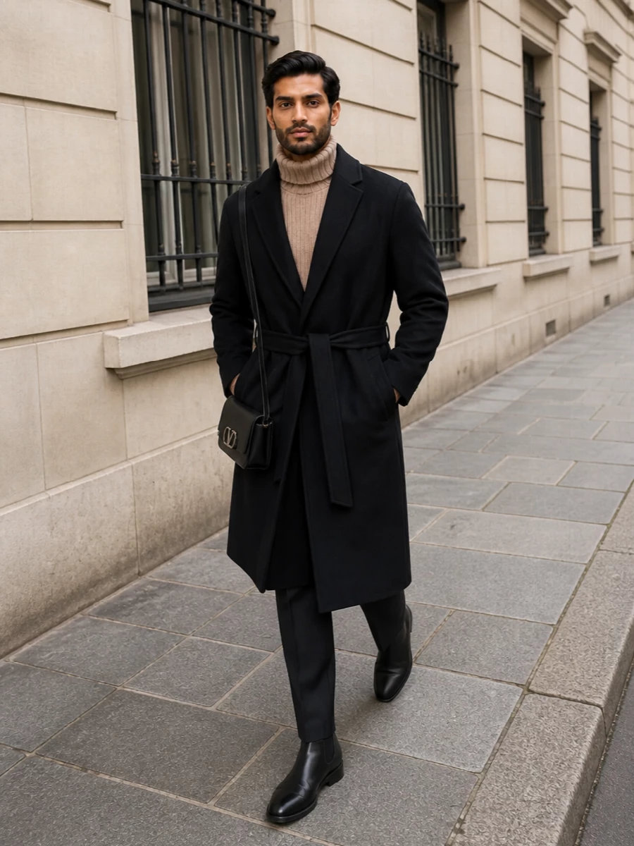 Tom ford wrap coat black evening outfit