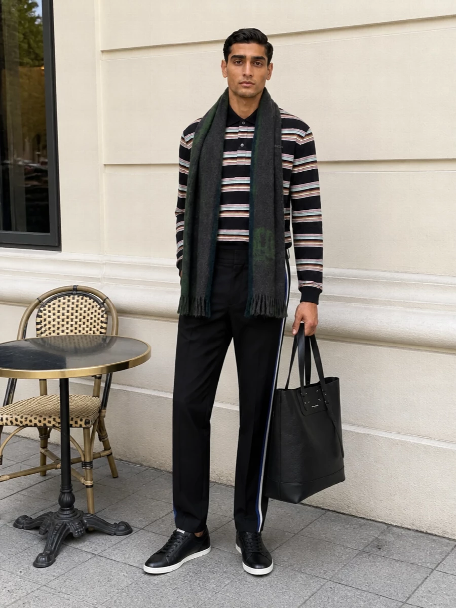 Marni striped polo tailored track trousers outfit