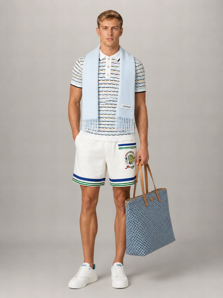 Casablanca Cotton Textured Knit Short-Sleeve Polo Shirt