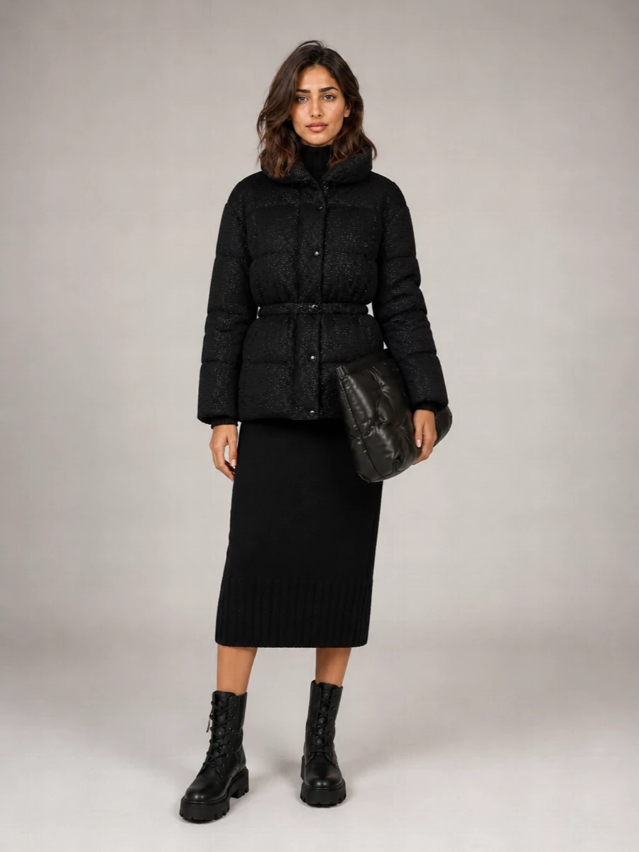 Moncler Velvet Belted Quilted Down Puffer Jacket