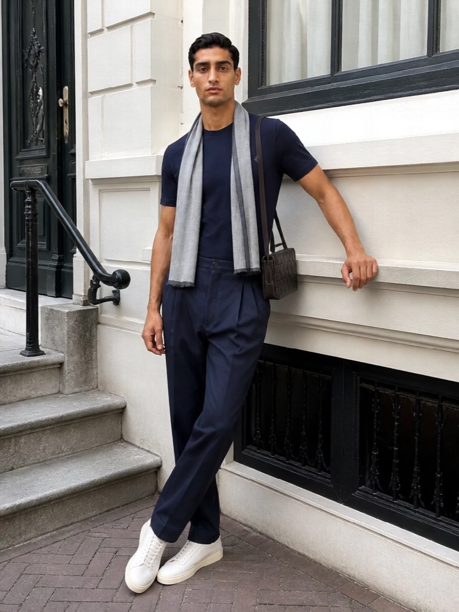 Brunello cucinelli navy tee tailored trousers